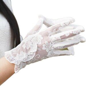 Women's White Floral Short Lace Gloves Style Halloween Party Prom Cosplay